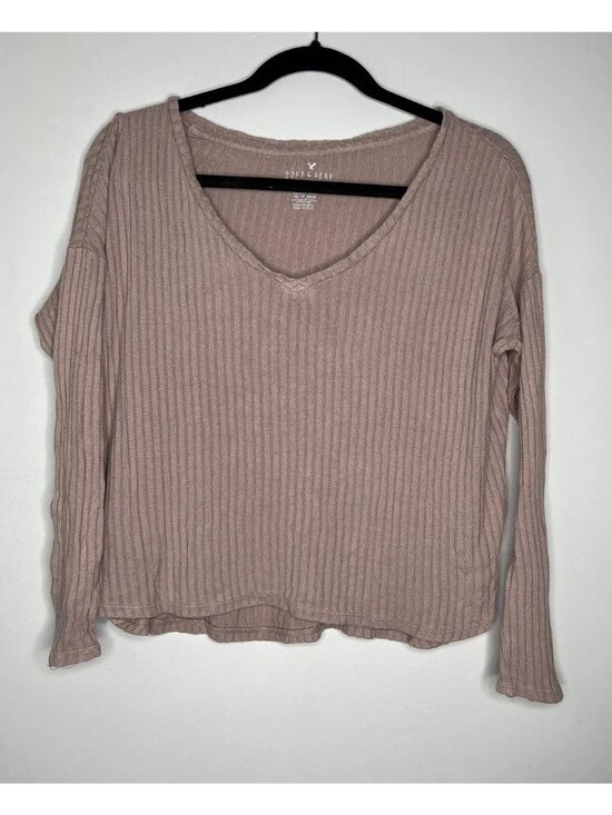 American Eagle Outfitters Sweaters - Soft & Sexy American Eagle Rib Size XS Pink Cropped Long Sleeve Light Sweater